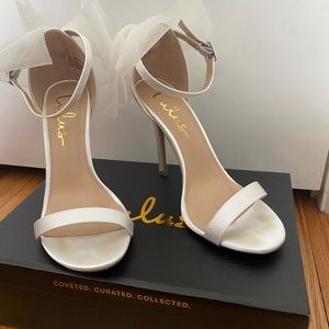 Ayanna ivory satin bow ankle strap high heel sandals